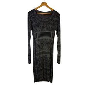 Marchesa Voyage Womens Black Silver Metallic Knit Sheath Dress Long Sleeve L